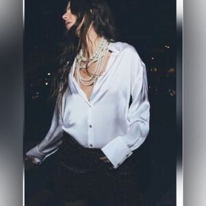 ZARA Satin Silky Effect Lapel Blouse